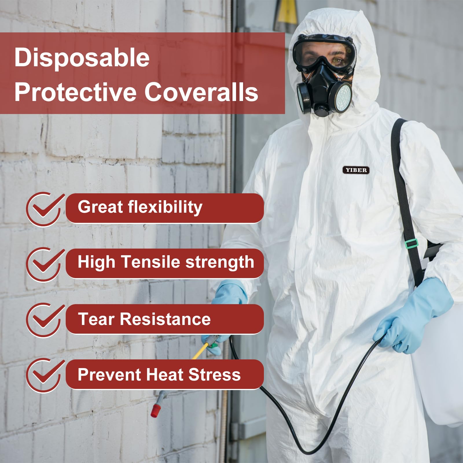 YIBER Hazmat Suit Disposable Coveralls | Full Body Painter Overalls with Hood in 7 Sizes with Multiple Specifications & Heavy-duty PPSB Material & PE Film | Safe for Countless Applications